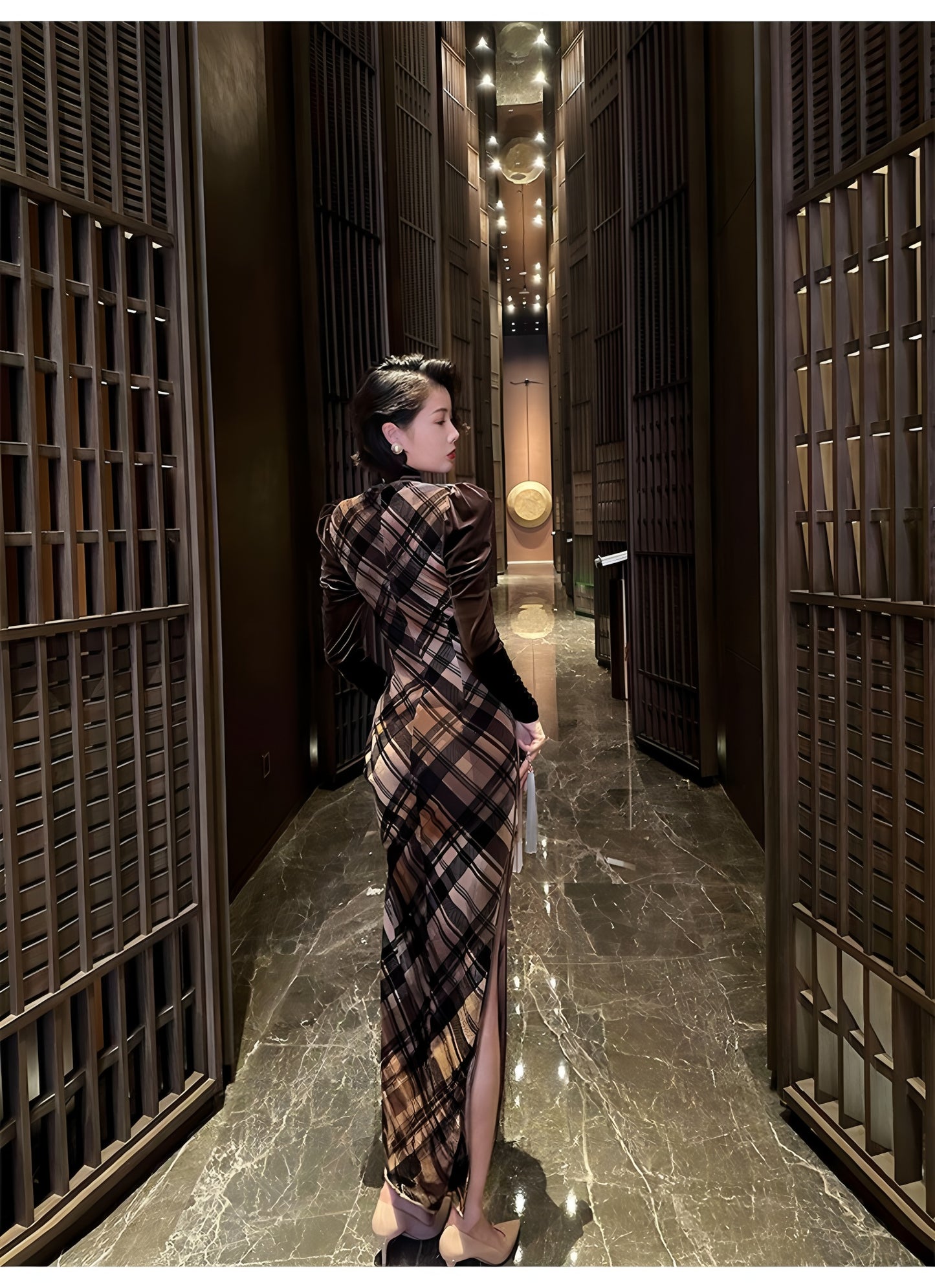 Retro plaid silk cheongsam
