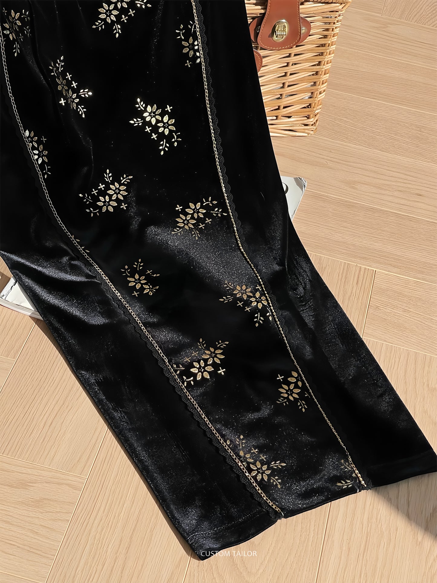 Elegant, retro, and sexy cheongsam in gold velvet