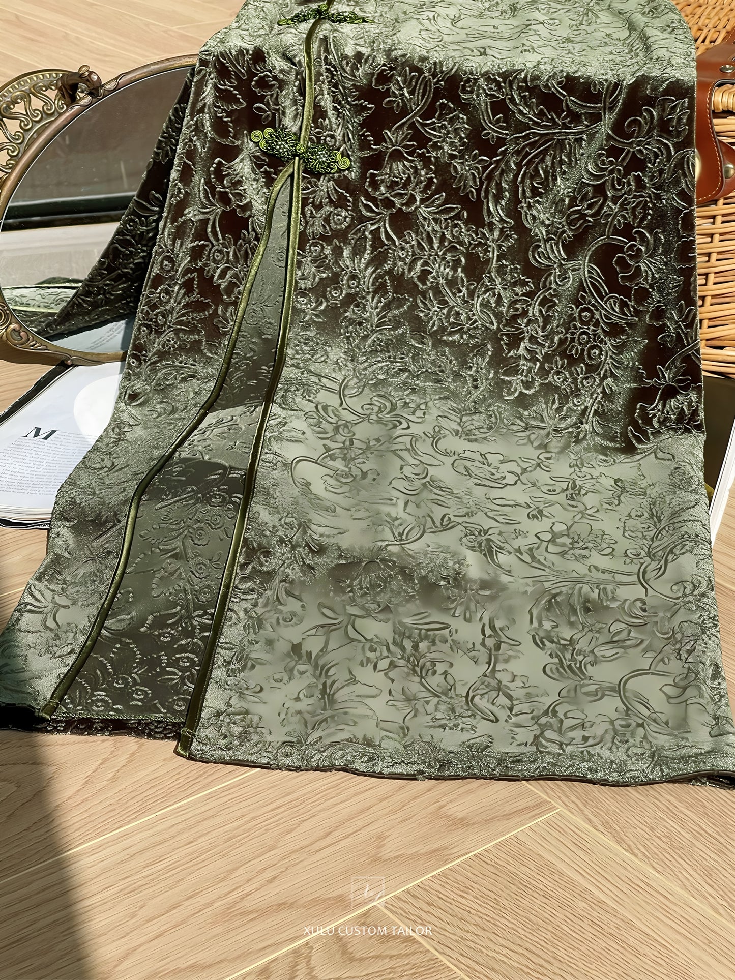 Carved velvet cheongsam dress