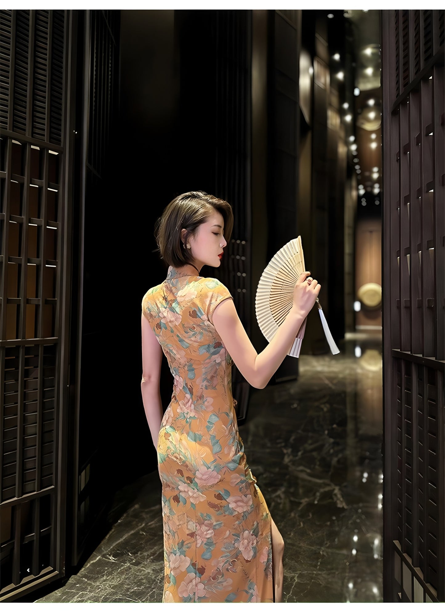 Gold-stamped printed retro cheongsam