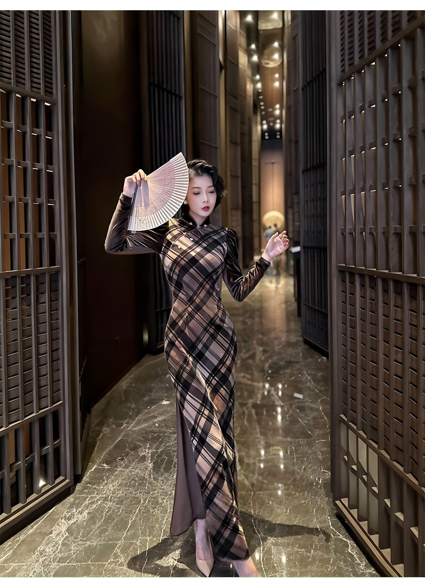Retro plaid silk cheongsam