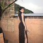 Black Polka-Dot Sleeveless Modern Qipao Gown