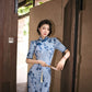 Modern Qipao Gown with Blue Floral Print