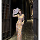 Gold-stamped printed retro cheongsam
