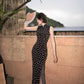 Black Polka-Dot Sleeveless Modern Qipao Gown