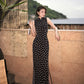 Black Polka-Dot Sleeveless Modern Qipao Gown