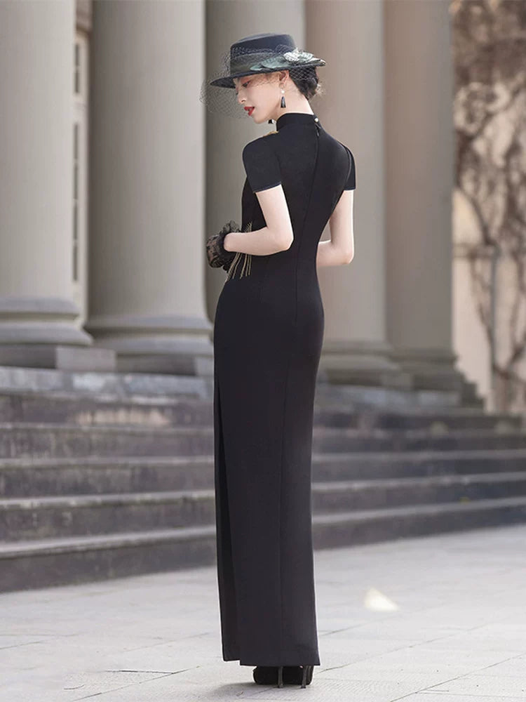 Black modern qipao gown, prom dress