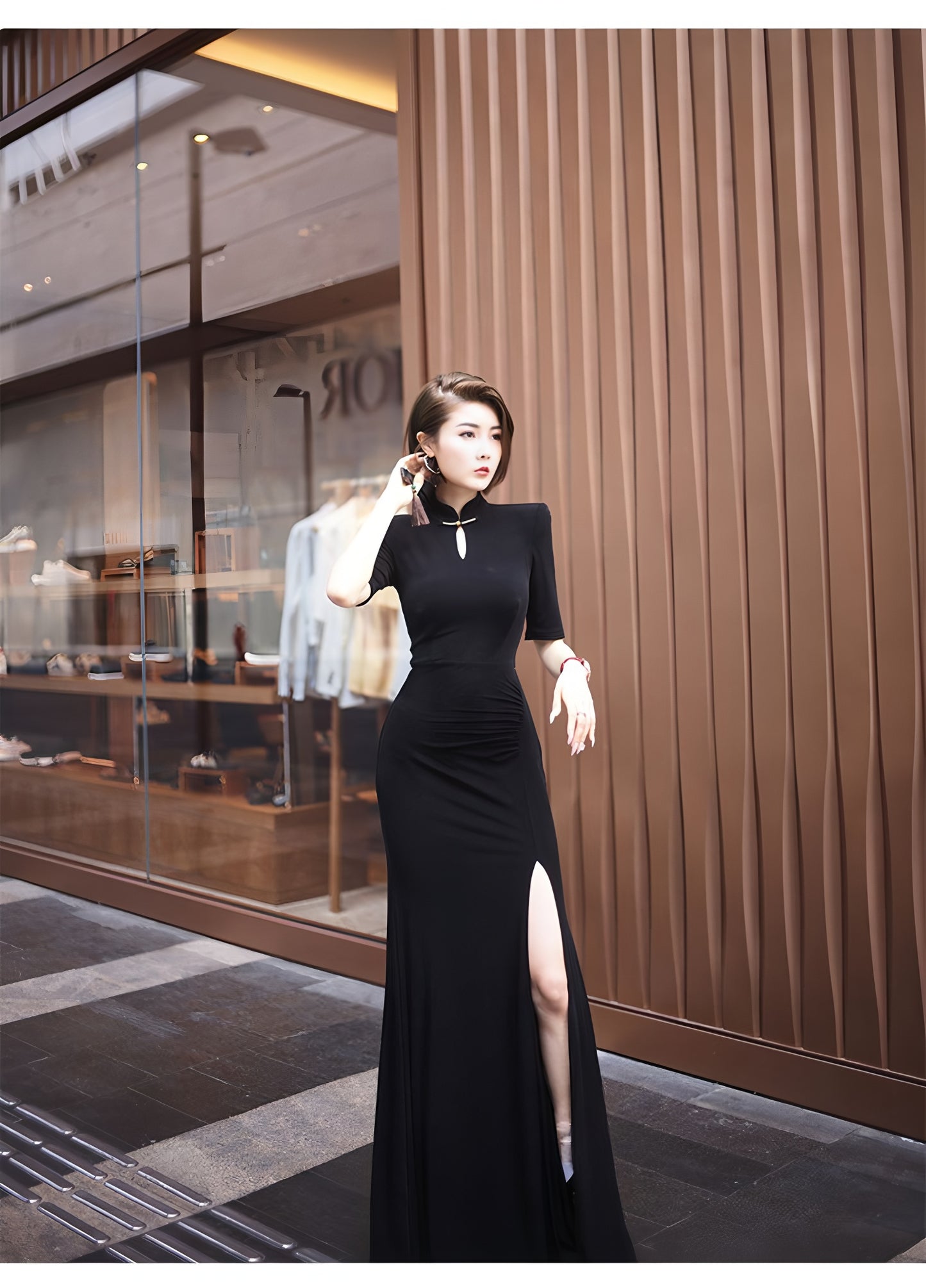 Waterdrop collar cheongsam with mid-length sleeves