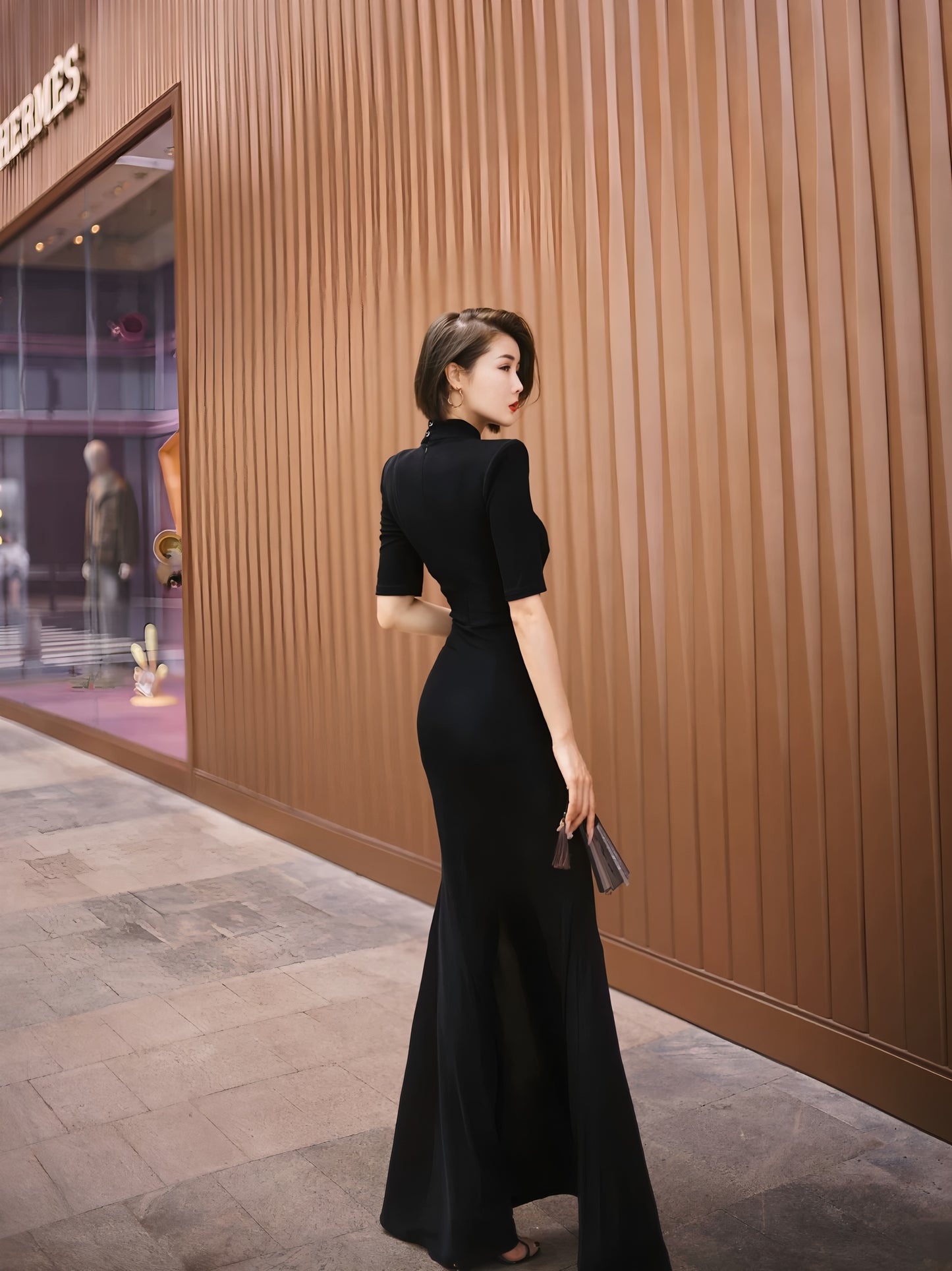 Waterdrop collar cheongsam with mid-length sleeves