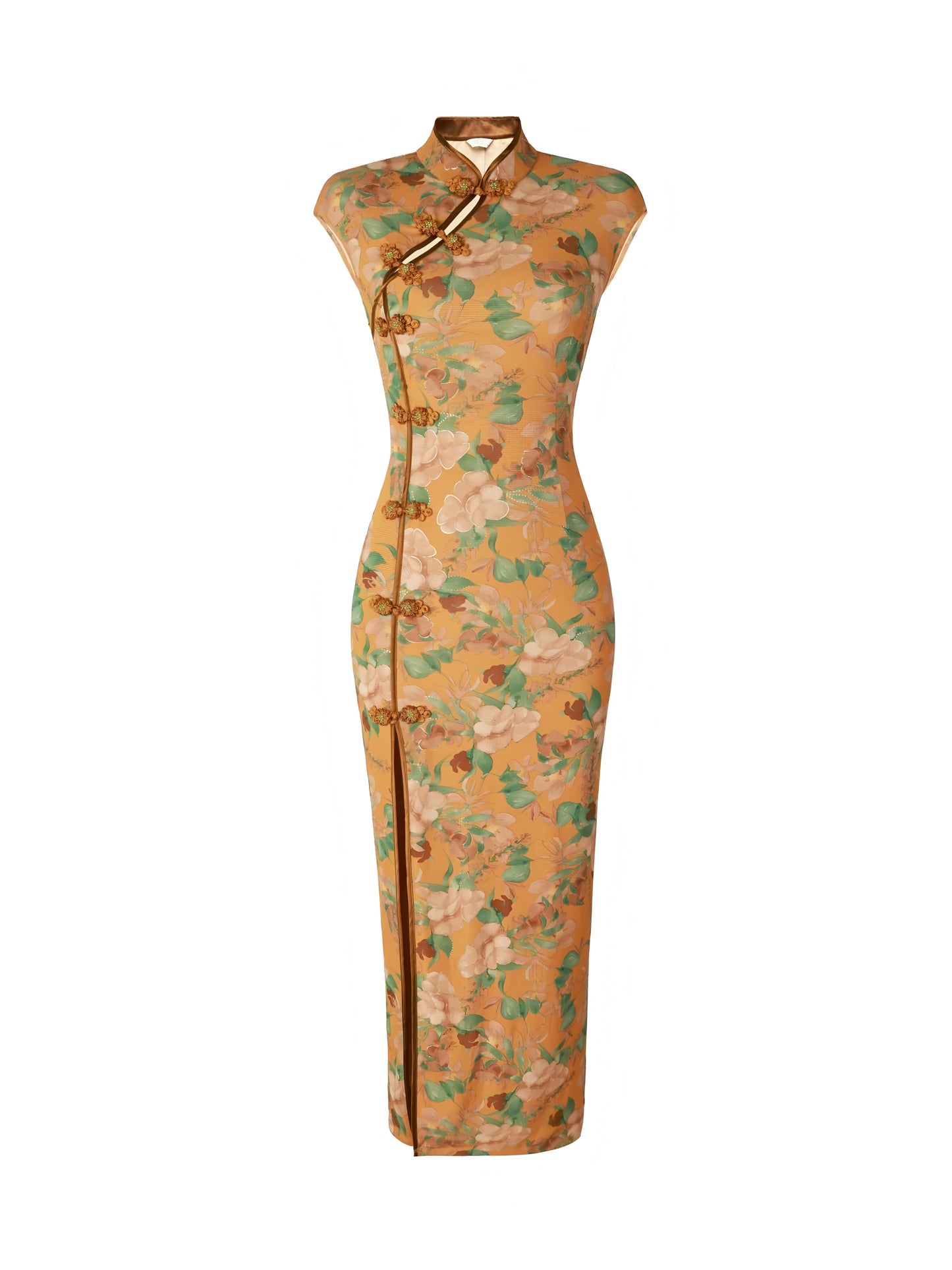 Gold-stamped printed retro cheongsam