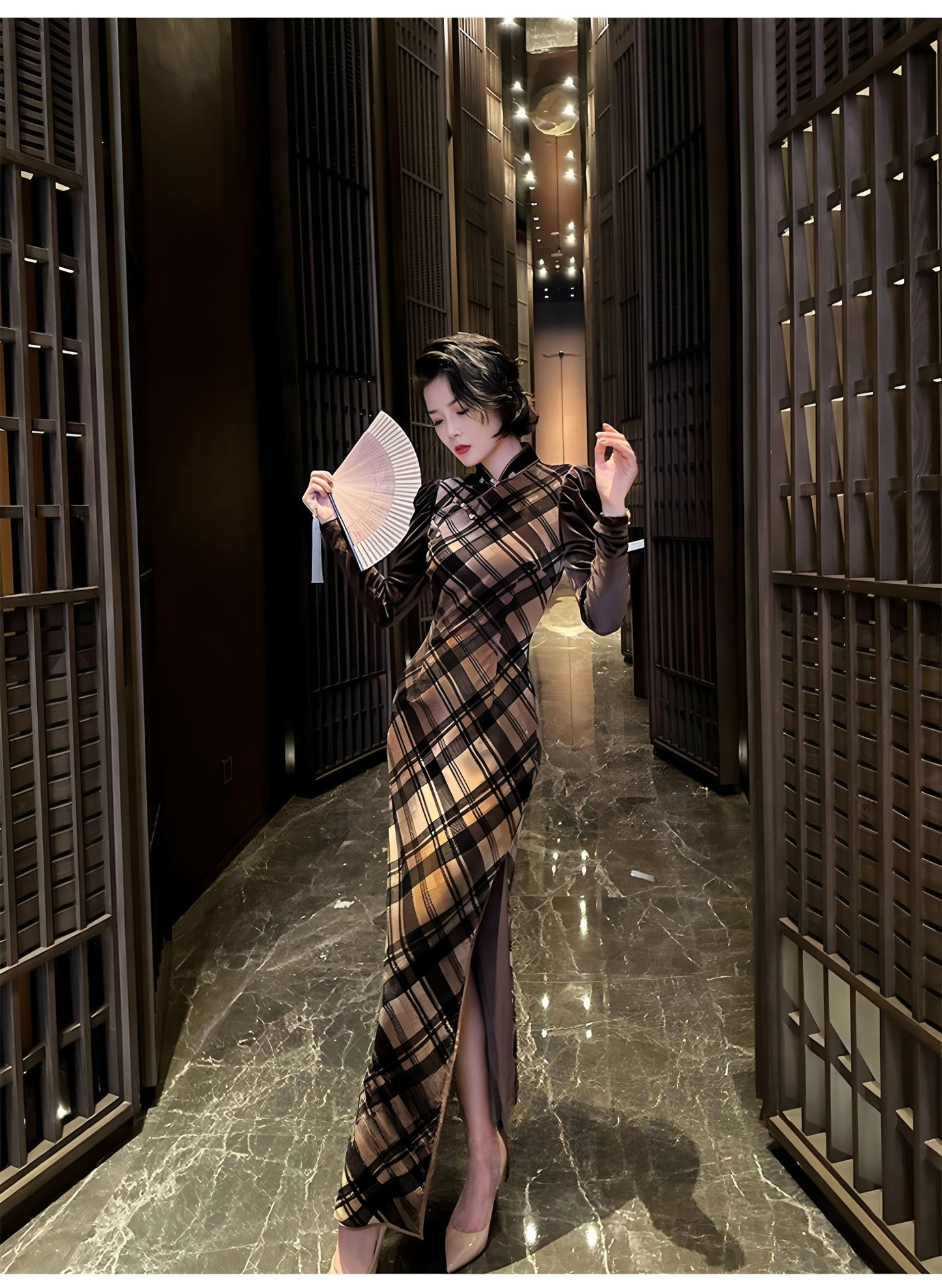 Retro plaid silk cheongsam