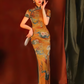 Yellow Chinese short-sleeved cheongsam. Retro cheongsam.