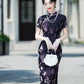 Modern purple velvet qipao gown