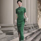 Short-sleeved green modern qipao gown