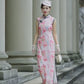 Pink sleeveless modern qipao gown