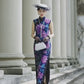 Sleeveless Qipao Gown with Vibrant, Colorful Patterns
