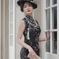 Black sleeveless traditional qipao gown