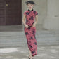 Red sleeveless modern qipao gown