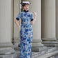 Modern qipao with a blue floral pattern