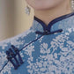 Modern blue embroidered qipao gown