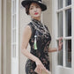 Black sleeveless modern qipao gown