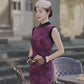 Sleeveless purple modern qipao gown