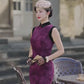Sleeveless purple modern qipao gown