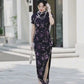 Modern purple velvet qipao gown