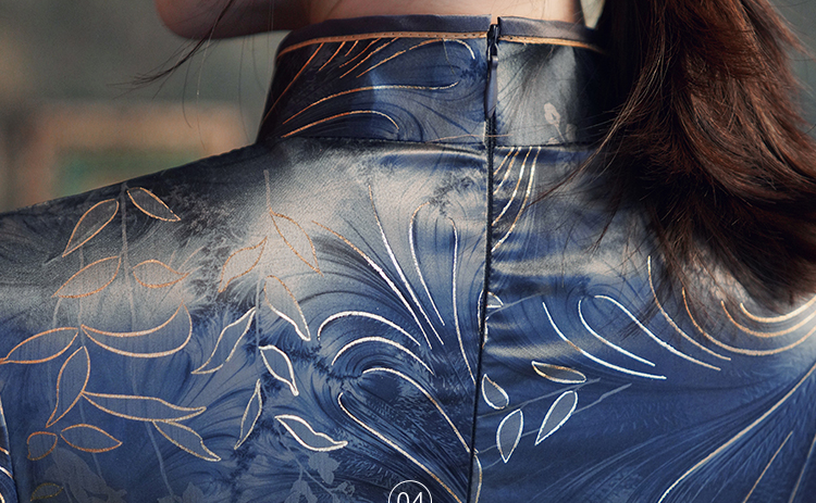Traditional Blue Full Cheongsam Dress - Satin