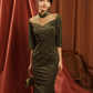 Elegant Green Full Cheongsam Evening Gown - Velvet