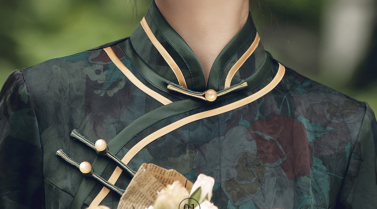 Traditional Green Full Cheongsam Dress - Satin | Silk