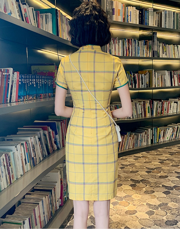 Cute Plaid Short Cheongsam - Cotton