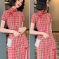 Cute Plaid Short Cheongsam - Cotton