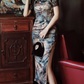 Sexy cheongsam dress with lace sleeves. Fully lined. custom dress