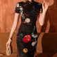 Black knee-length cheongsam dress. modern qipao. Custom dresses. Polyester and cotton blend