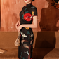 Black knee-length cheongsam dress. modern qipao. Custom dresses. Polyester and cotton blend