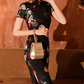 Black knee-length cheongsam dress. modern qipao. Custom dresses. Polyester and cotton blend
