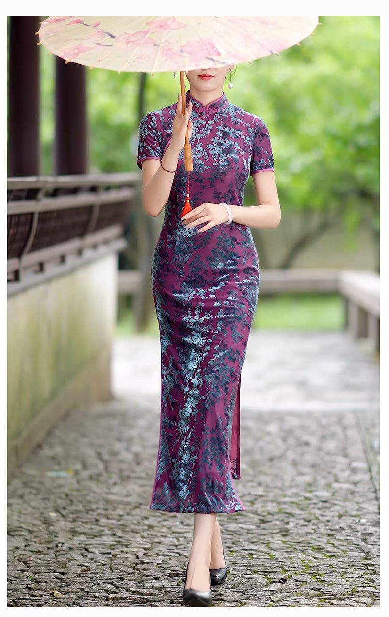 Traditional Chinese Dress | Purple Velvet Cheongsam | Modern Qipao Evening Dress