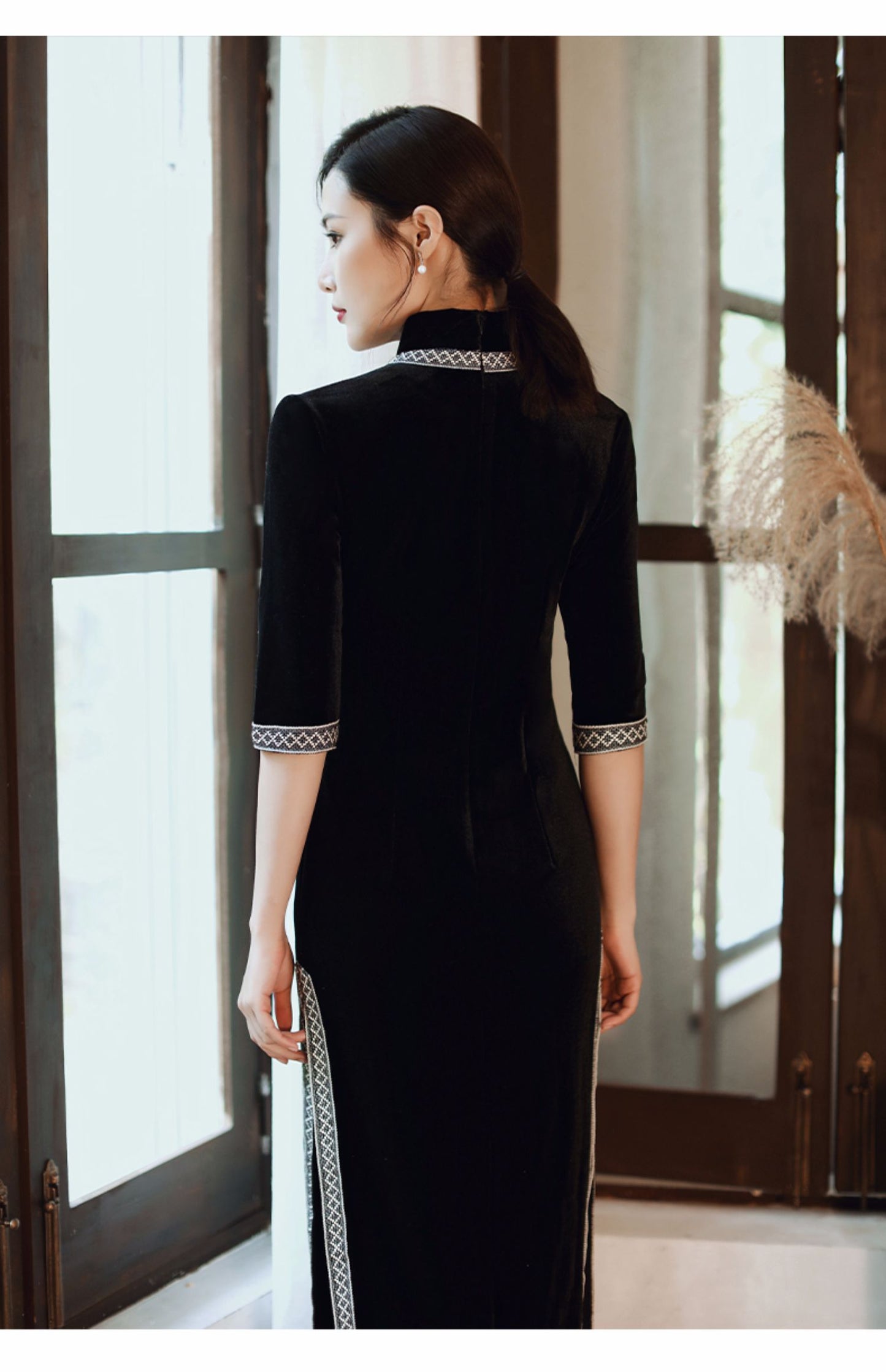 Elegant Wedding Dinner Cheongsam - Velvet - Multicolor