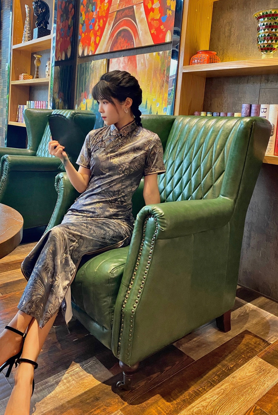 Traditional Blue Full Cheongsam Dress - Satin
