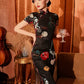 Black knee-length cheongsam dress. modern qipao. Custom dresses. Polyester and cotton blend