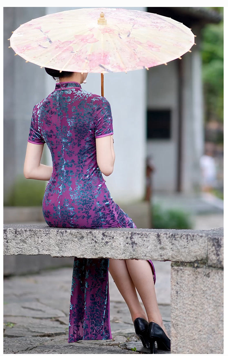 Traditional Chinese Dress | Purple Velvet Cheongsam | Modern Qipao Evening Dress