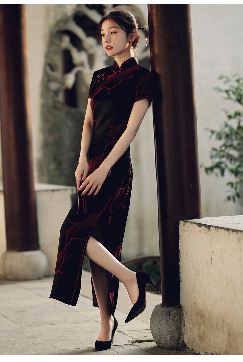 Traditional Black Full Cheongsam - Satin | Silk