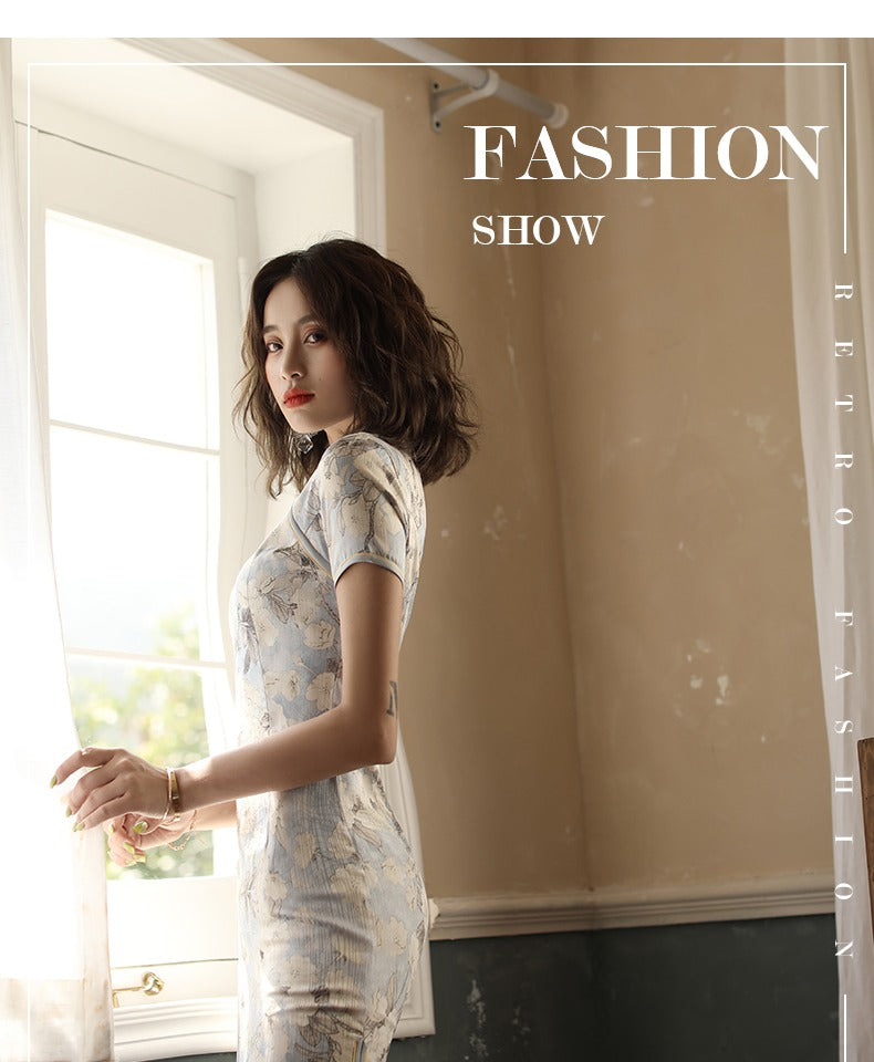 Traditional Full Cheongsam Dress - Satin - Silk