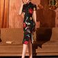 Black knee-length cheongsam dress. modern qipao. Custom dresses. Polyester and cotton blend