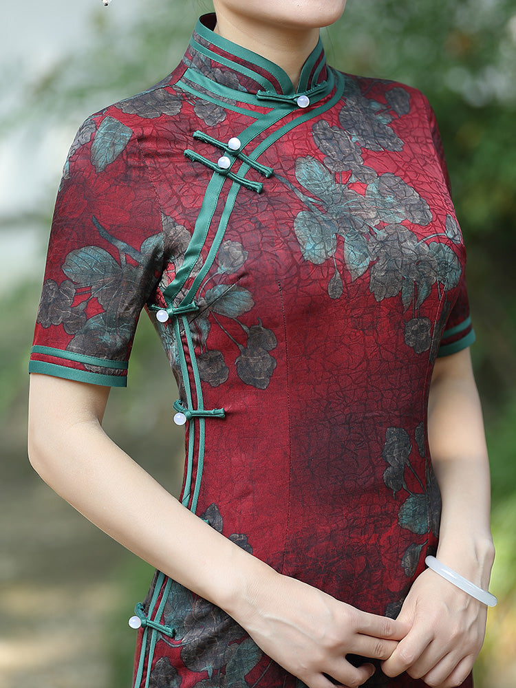 Traditional Chinese cheongsam tea ceremony dress. red qipao dress,