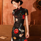 Black knee-length cheongsam dress. modern qipao. Custom dresses. Polyester and cotton blend