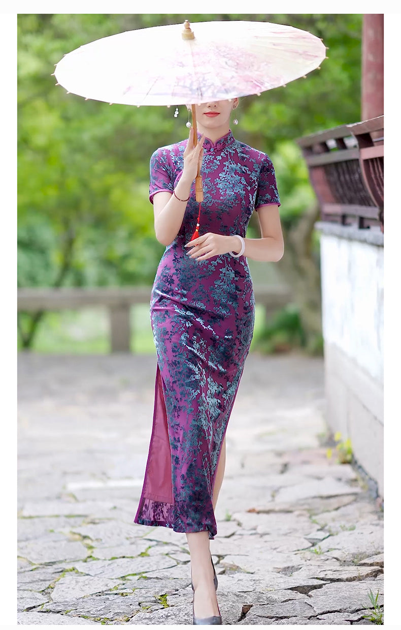 Traditional Chinese Dress | Purple Velvet Cheongsam | Modern Qipao Evening Dress