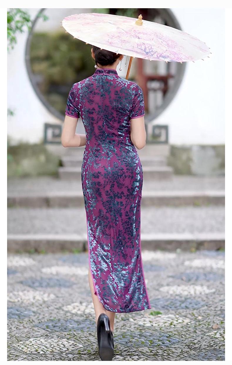 Traditional Chinese Dress | Purple Velvet Cheongsam | Modern Qipao Evening Dress